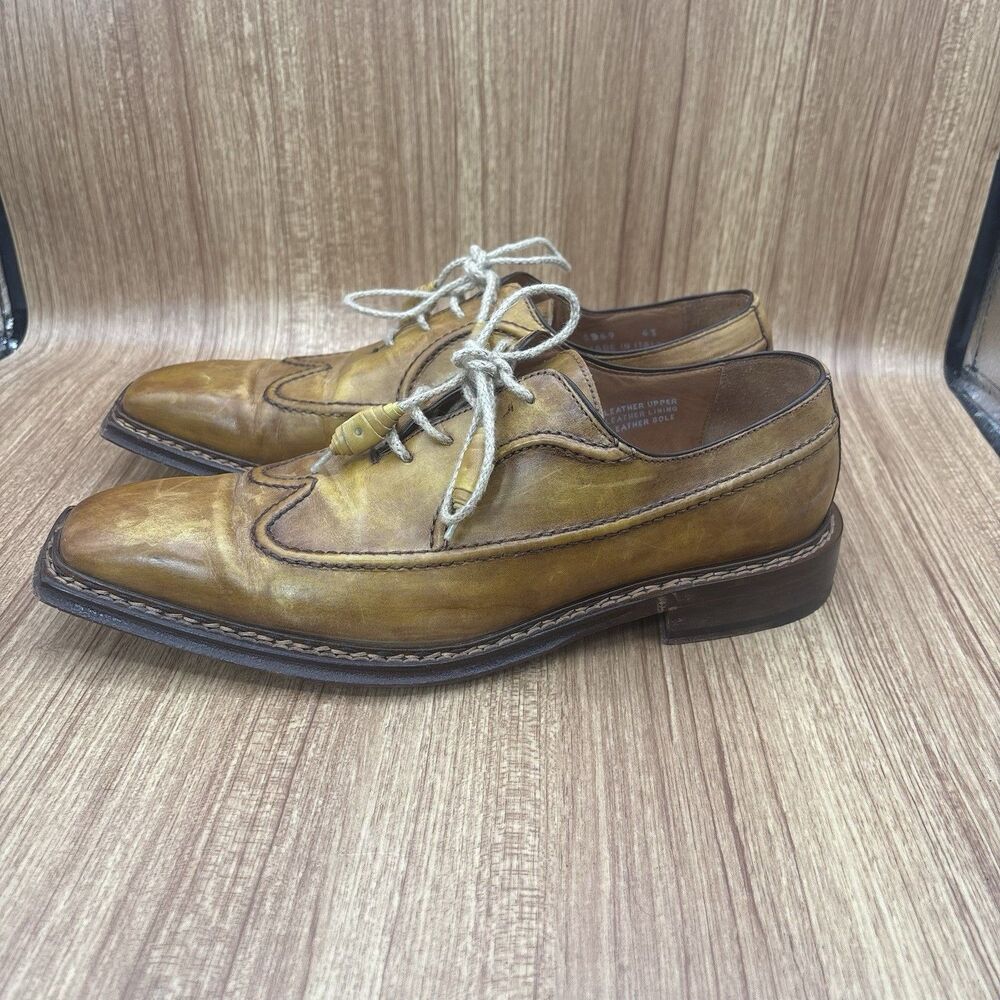 Soulier Men’s Dress Oxford Square Toe Leather Yellow Brown Italy EU 43 / Mens 10 - Picture 4 of 11